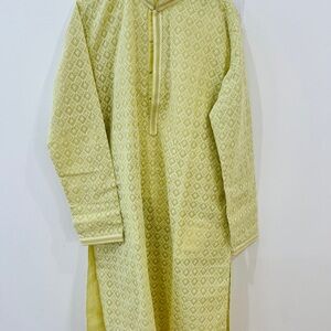 Mens Yellow Patterned kurta Pajamas set